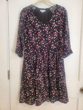Garnet Hill Dress Size 04. Cuffed Elbow Sleeves, Pockets, Floral Print, Lined.